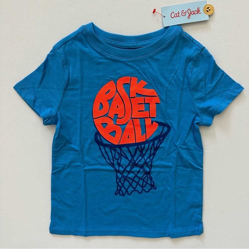 Cat & Jack Blue Tee with Orange Basketball Graphic Size XS (4-5)